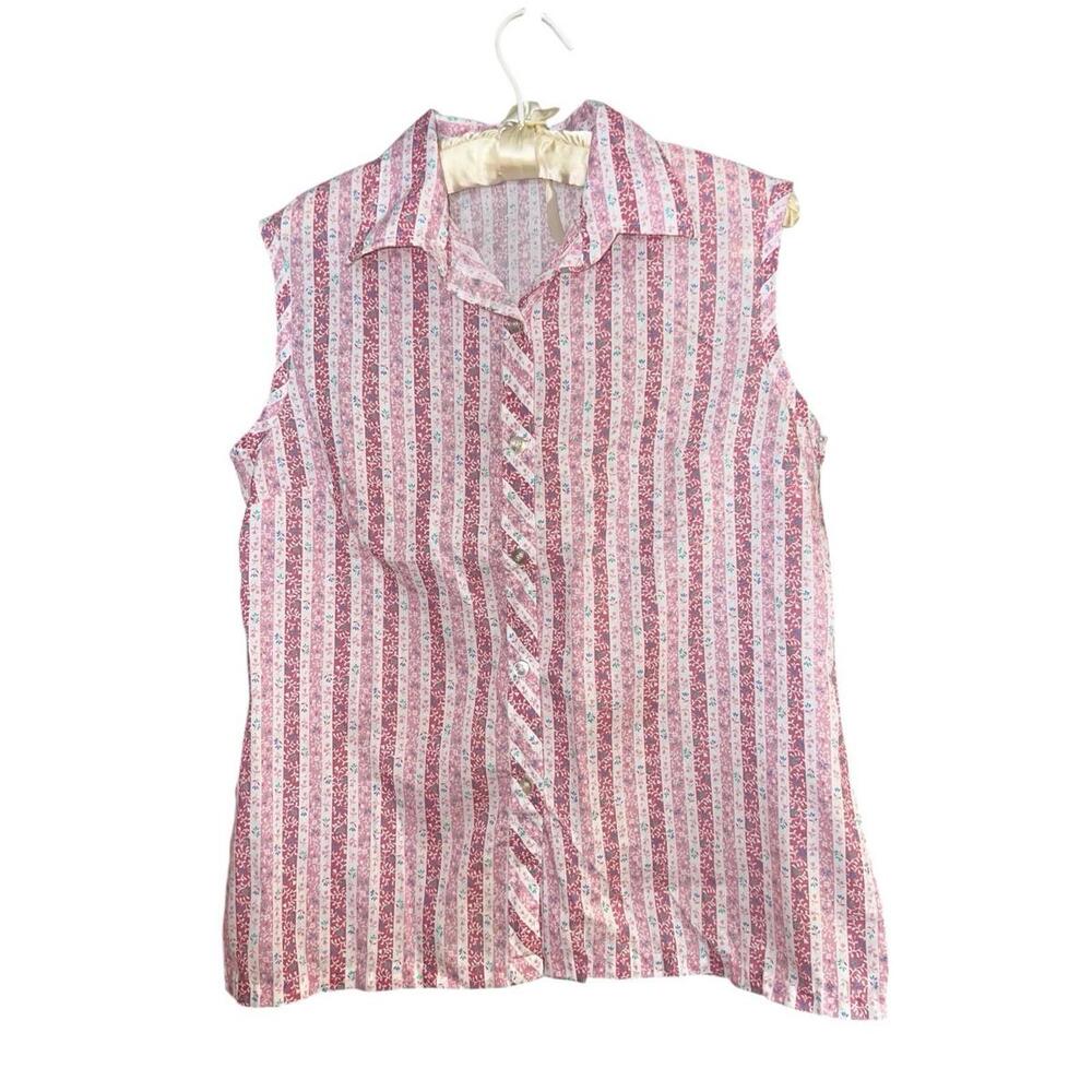 Vintage 70s Miss Fashionality‎ Pink Striped Sleeveless Cotton Top 13/14